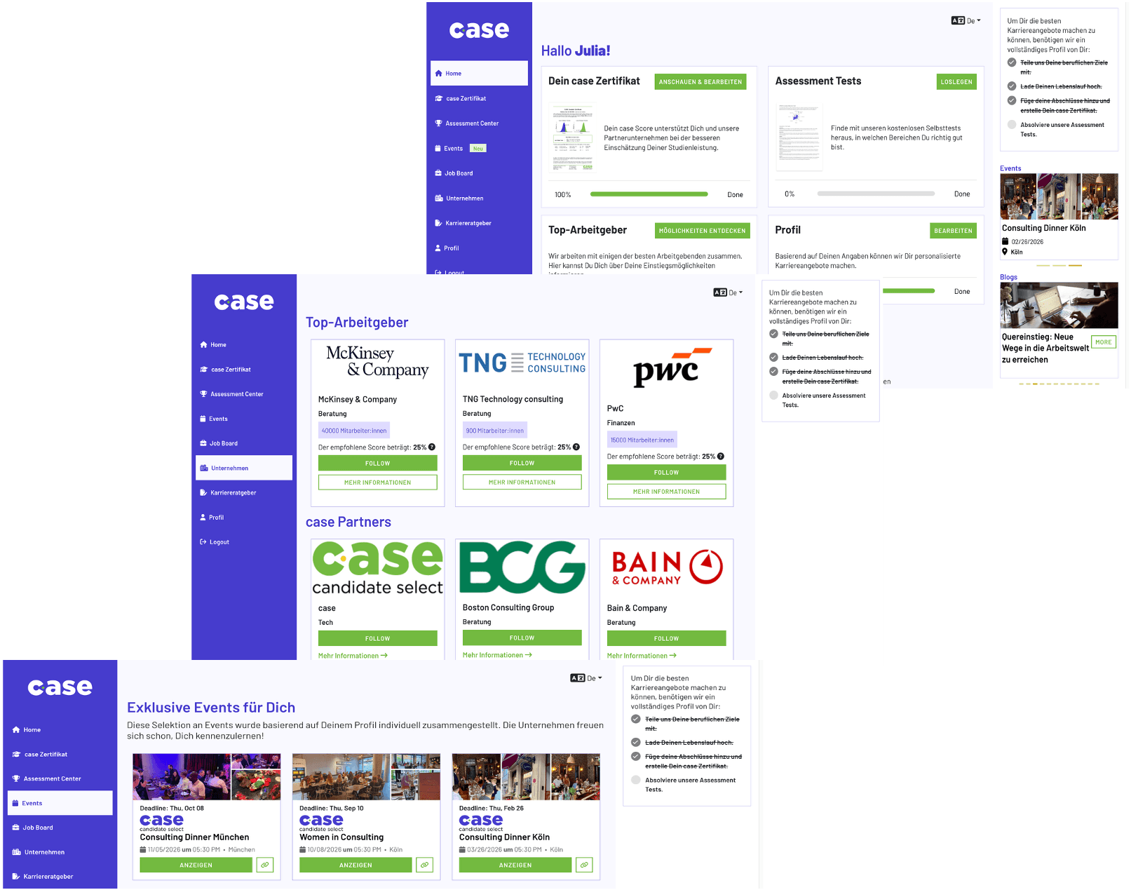 Mailings, Job Postings und Recruiting Events von case